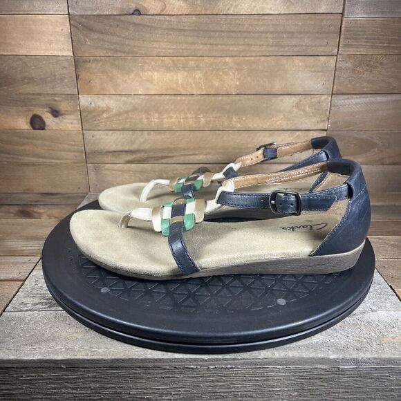 Clarks Womens Size 7.5 M Qwin Adoria Multi Color Leather Suede Comfort Sandals - Picture 3 of 10